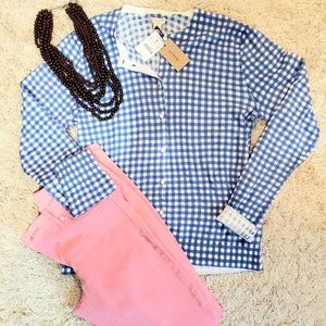J.Crew NWT sz LARGE light blue checkered cardigan
